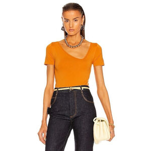 Simon Miller Caramel Seamless Asymmetric Neck Short Sleeve Juri Bodysuit Size S